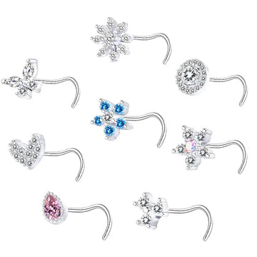 DAIIIBABYYY  -  1PC Stainless Steel Small Nose Rings Crystal Zircon Butterfly Flower Heart Nose Studs 20G Body Piercing Jewelry For Women Men
